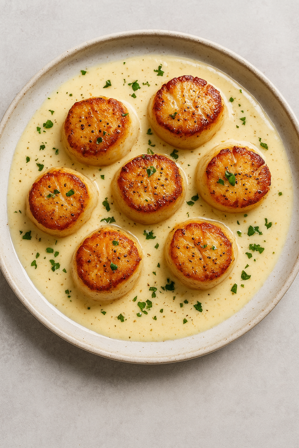 Seared Scallops with Champagne Cream Sauce