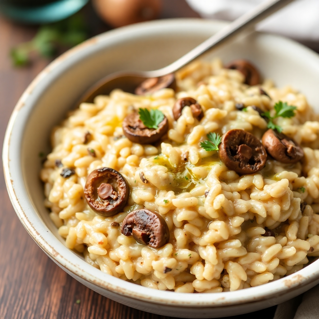 Romantic Vegan Mushroom Risotto with Truffle Oil